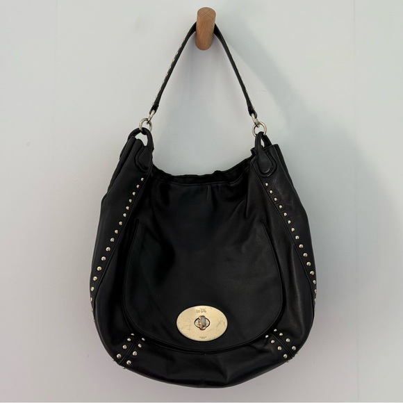 Vintage Coach black leather gold studded Circle Hobo shoulder bag - Picture 3 of 11